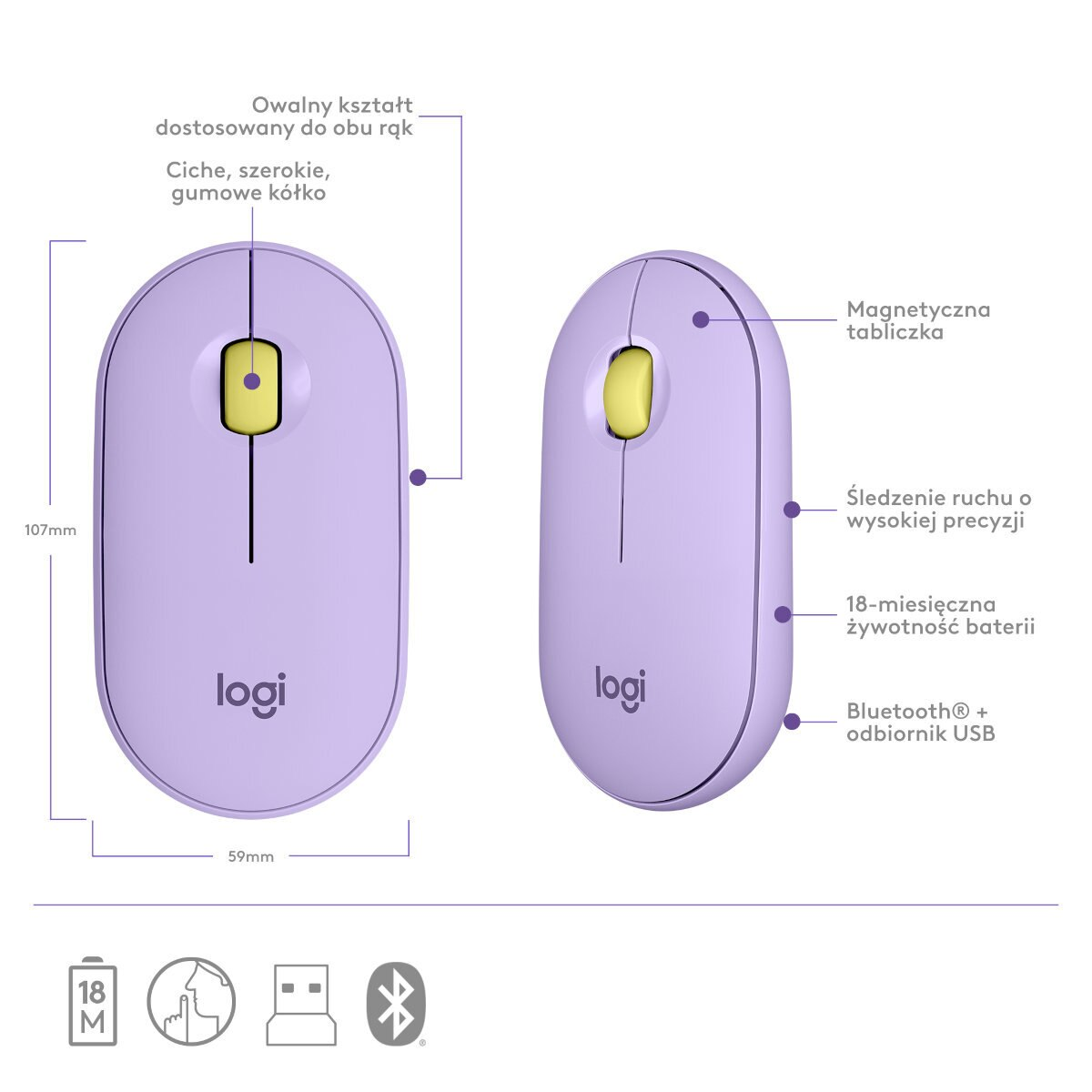 Mysz bezprzewodowa LOGITECH Pebble M350 Fioletowy (Lavender Lemonade) 910-006752