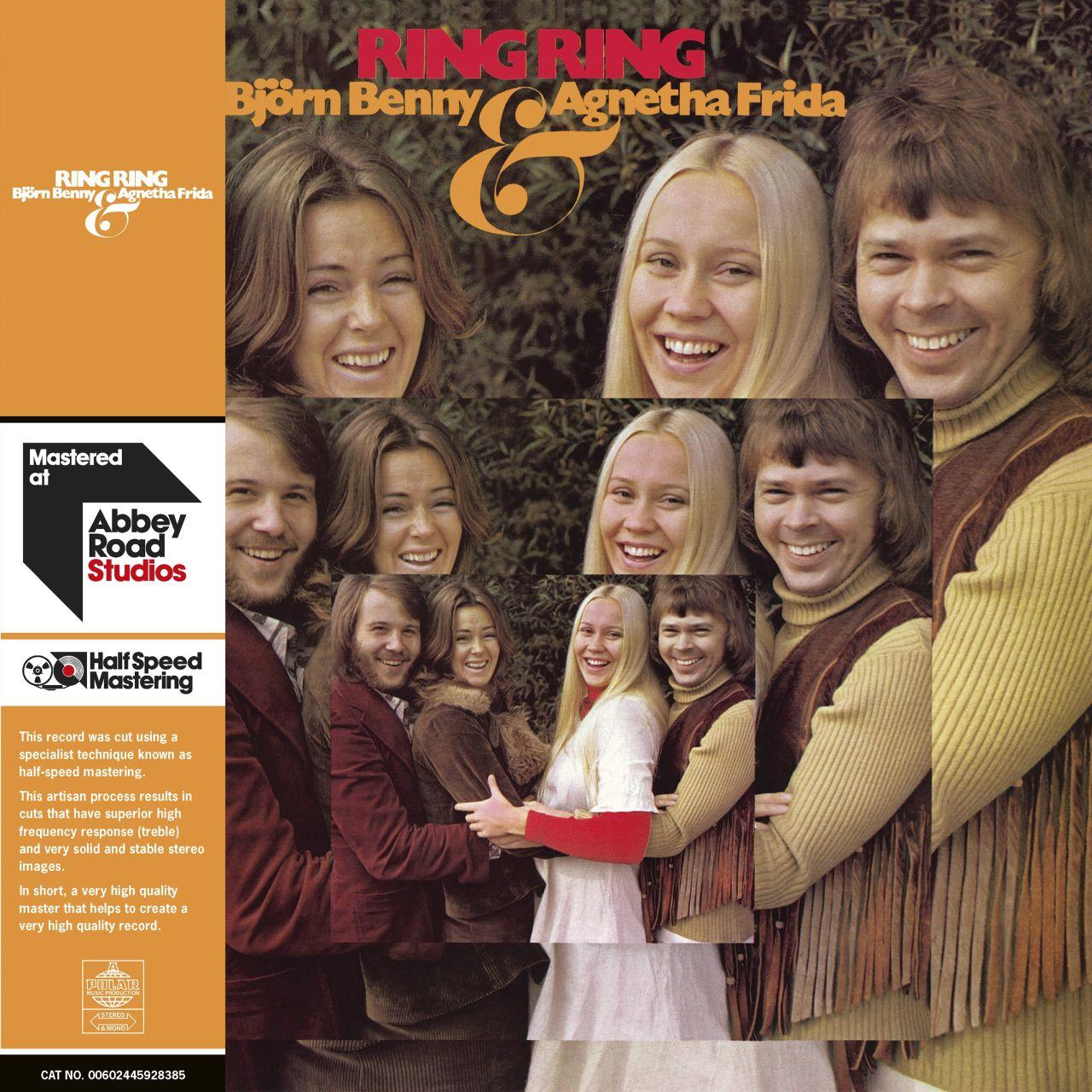 Az ABBA album borítója. A borítón a zenekar tagjainak több fotója látható. Az album címe Ring Ring.