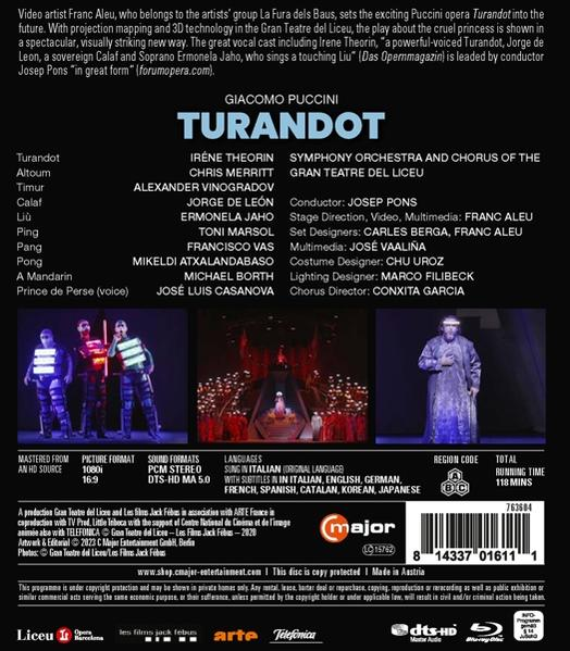DVD-Hülle mit Turandot-Operndetails. Besetzung, Credits und Bilder der Aufführung.