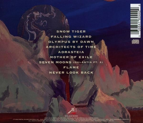 Albumcover mit Songtiteln. Hintergrund zeigt einen Planeten und lila und rote Felsformationen.