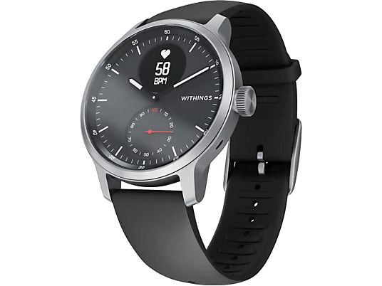 WITHINGS ScanWatch (42 mm) - Hybrid Smartwatch (160 - 240 mm, Fluoroelastomero, Nero/Argento)