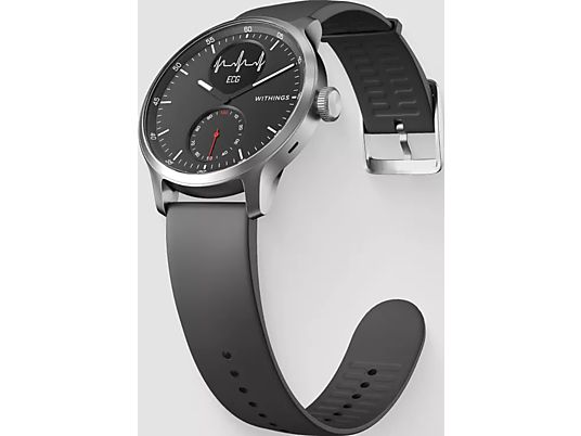 WITHINGS ScanWatch (42 mm) - Hybrid Smartwatch (160 - 240 mm, Fluorelastomer, Schwarz/Silber)