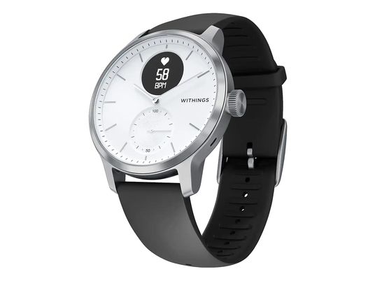 WITHINGS ScanWatch (42 mm) - Hybrid Smartwatch (160 - 240 mm, Fluorelastomer, Weiss/Silber/Schwarz)