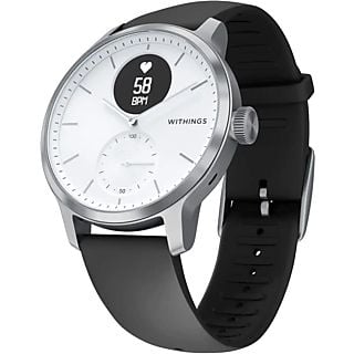 WITHINGS ScanWatch (42 mm) - Hybrid Smartwatch (160 - 240 mm, Fluoroélastomère, Blanc/Argent/Noir)