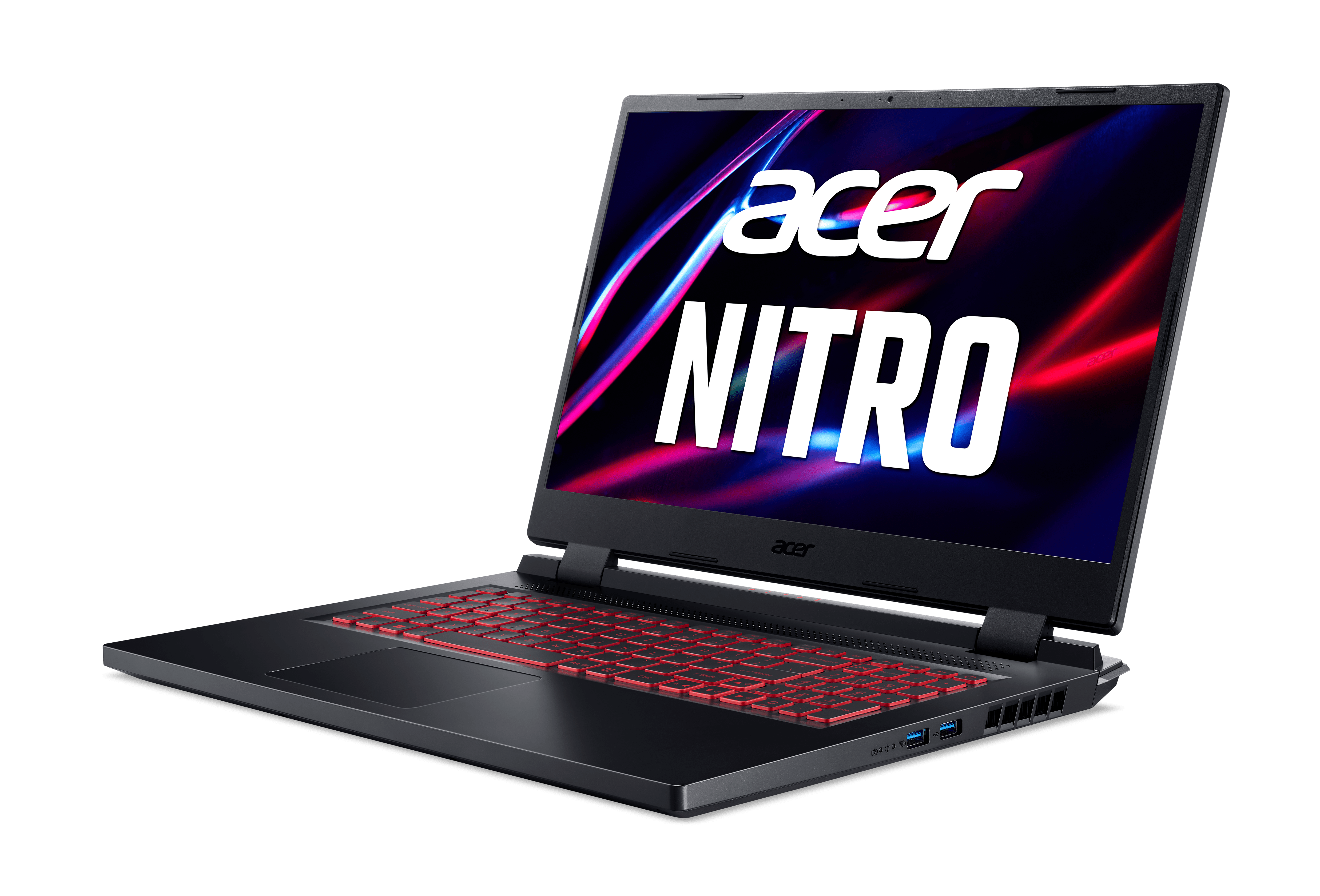 Una computadora portátil negra con las palabras Acer Nitro en la pantalla.