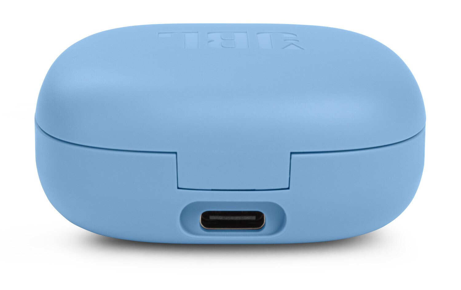 Jasnoniebieskie etui ładujące do słuchawek JBL z portem USB-C.