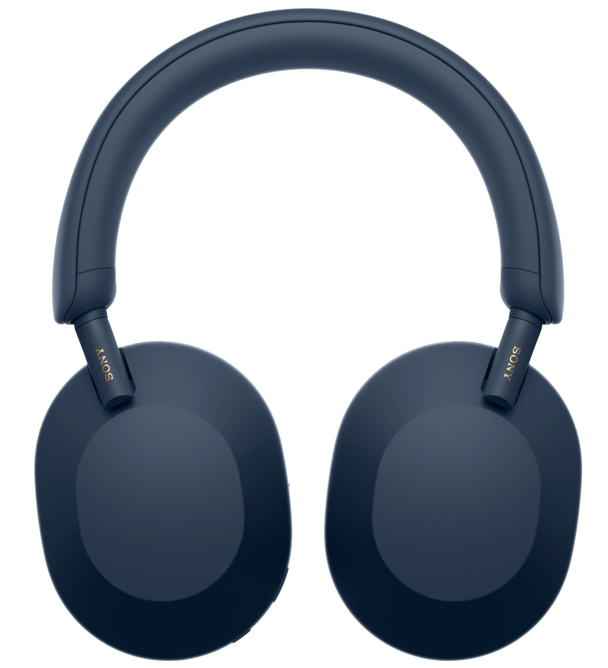 Niebieskie słuchawki Sony z zakrzywionym pałąkiem, odizolowane.