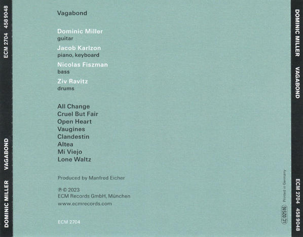 CD-Cover mit Text, der Musiker und Songtitel auflistet: Vagabond von Dominic Miller, ECM 2704.