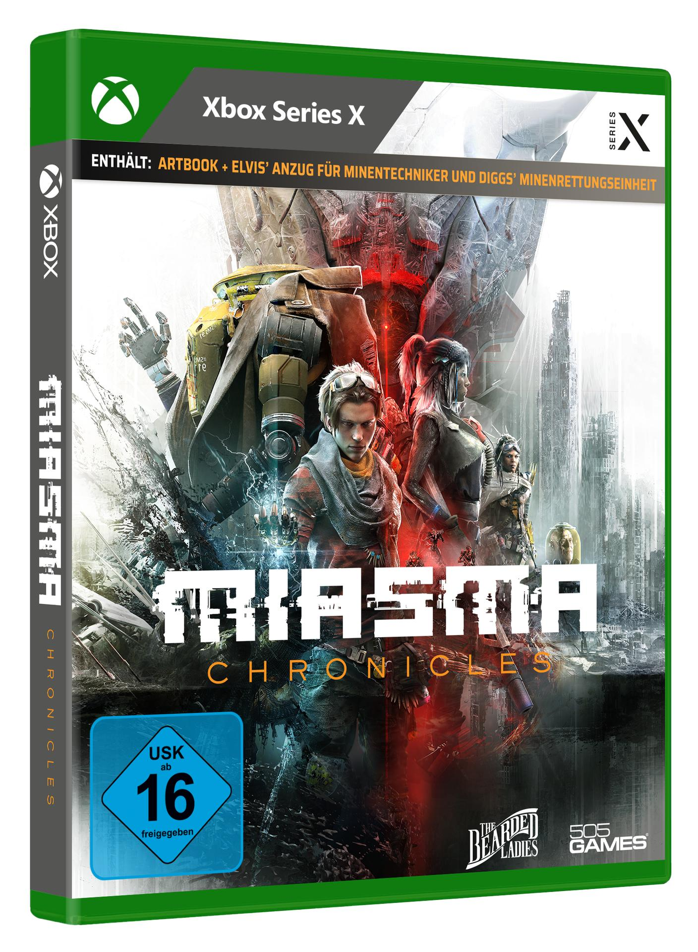 Videospiel-Box-Art mit futuristischem Stil und Charakteren.