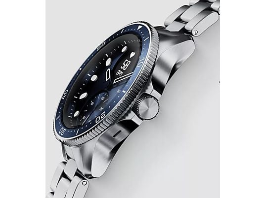 WITHINGS ScanWatch Horizon - Hybrid Smartwatch (140 - 220 mm / 165 - 240 mm, Metall / Fluorelastomer, Blau/Silber)
