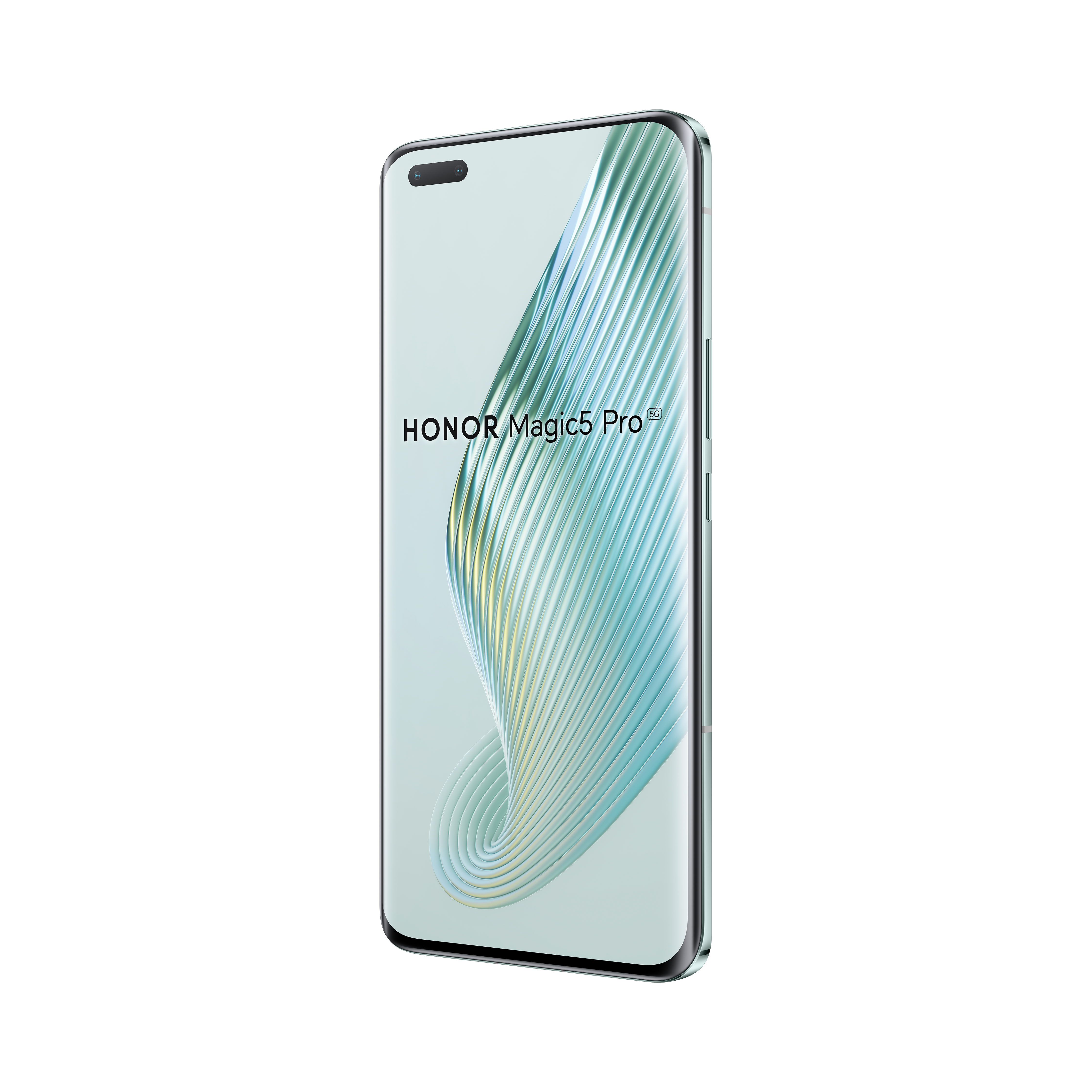 Un smartphone HONOR Magic5 Pro sobre un fondo negro.