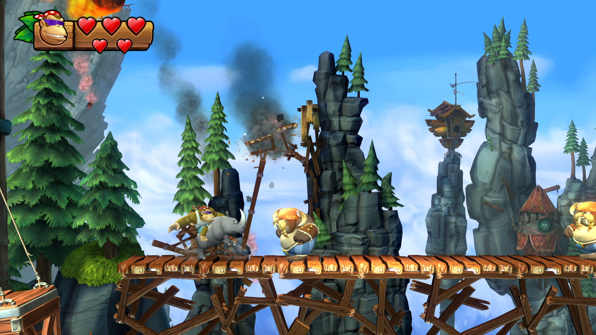 Donkey Kong game scene with characters and landscape.