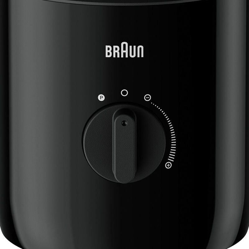 Egy fekete Braun készülék tárcsával és a Braun logóval.
