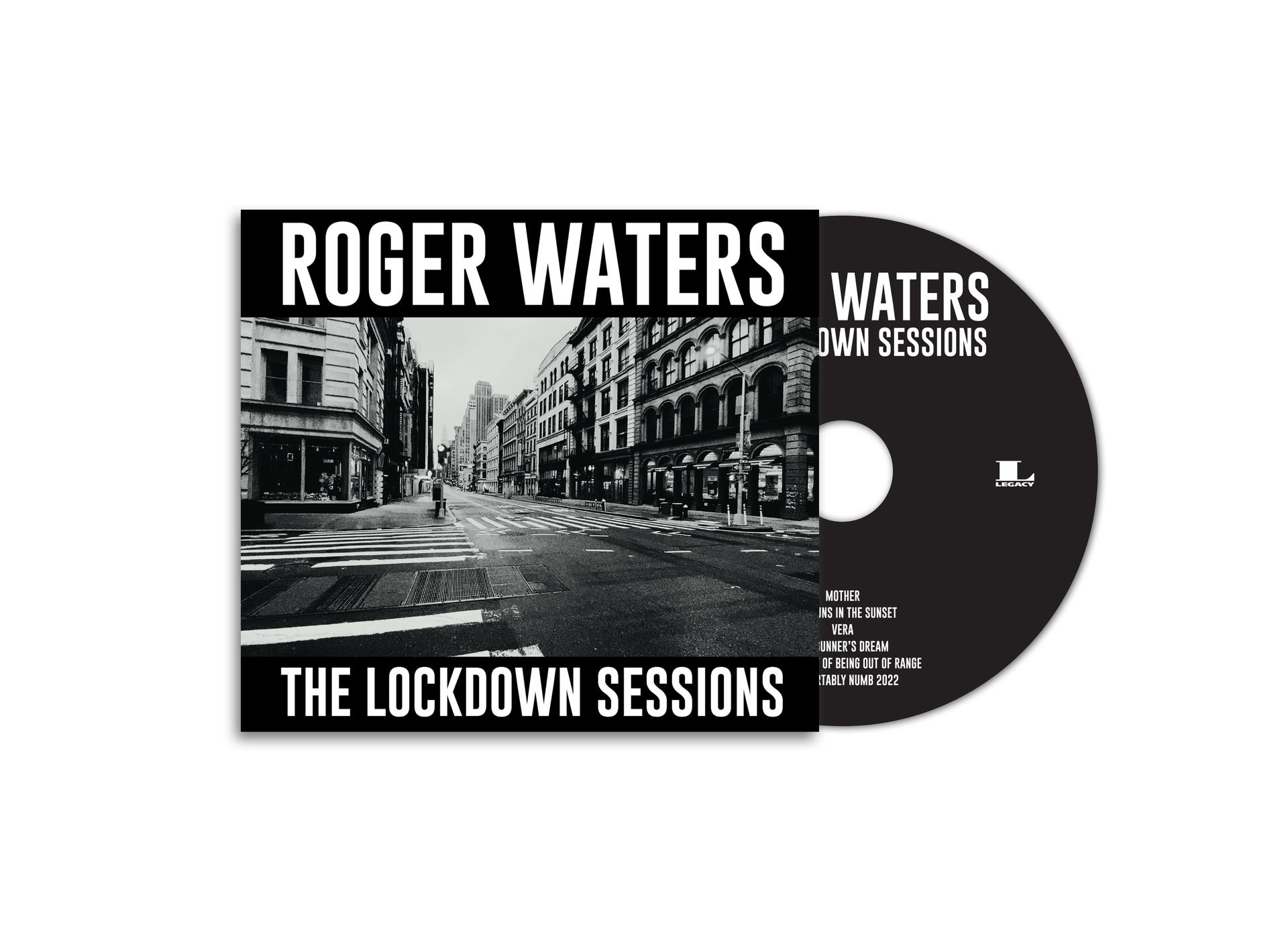 CD-Cover des Roger Waters Albums 'The Lockdown Sessions'. Das Album befindet sich auf einer schwarzen CD.