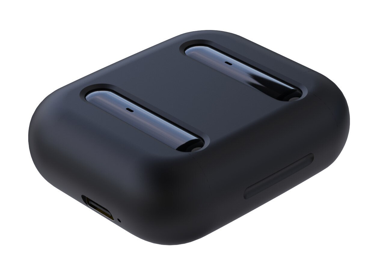 Czarne bezprzewodowe etui ładujące słuchawki.