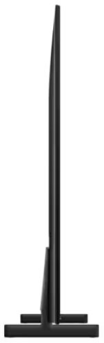 Czarny telewizor, stojący na białym tle.