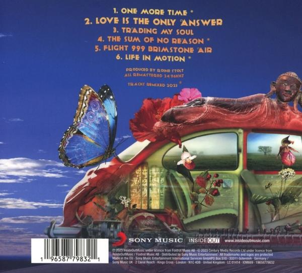 Rückseite einer CD-Hülle mit Schmetterling, Blumen und Titelliste.
