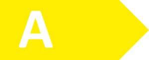 Energieeffizienzlabel mit A-Bewertung, gelbem Hintergrund, weißes A.
