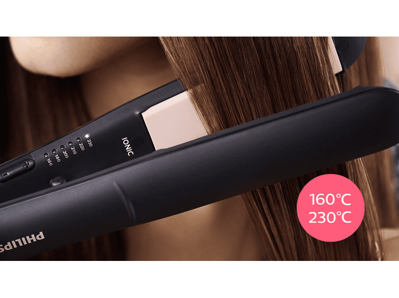 Plancha de pelo - Philips BHS378/00, Cerámica, Cuidado iónico, 230 °C, Negro Rosa