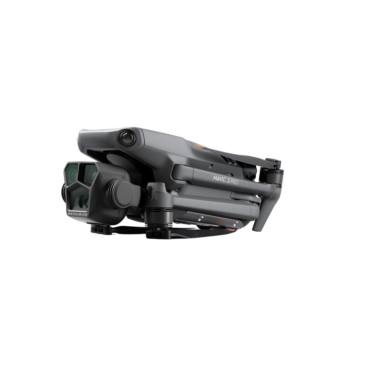 DJI Mavic 3 Pro drone op een zwarte achtergrond.