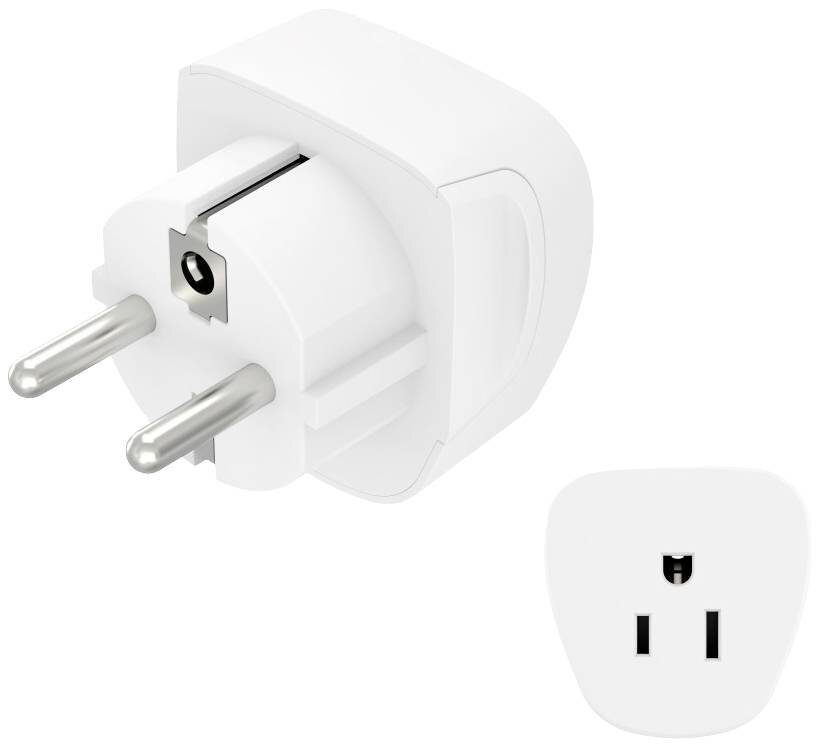 Biały adapter zasilania z dwoma bolcami i pasującym gniazdem.