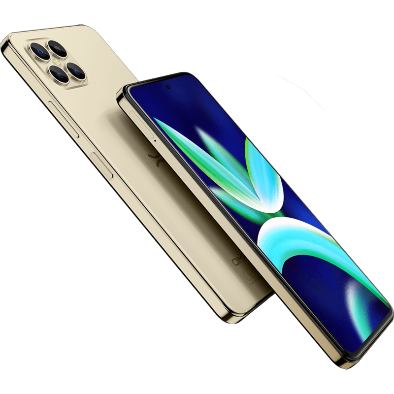 Siyah bir arka plan üzerinde iki altın renkli akıllı telefon.