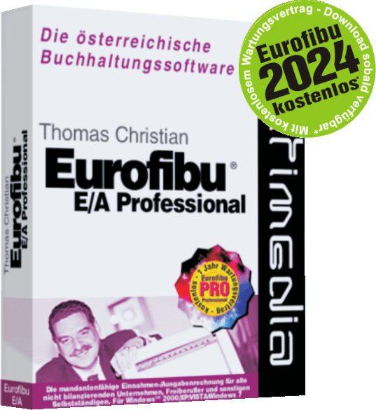 Software-Box. Titel: Eurofibu E/A Professional. Foto eines Mannes.