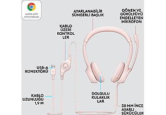 LOGITECH H390 USB Gürültü Önleyici Mikrofonlu Kulaklık - Pembe_5