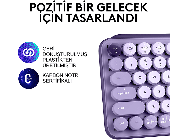 LOGITECH POP Keys Cosmos Özelleştirilebilir Emoji Tuşlu Mekanik Kablosuz Türkçe Klavye - Lila_4