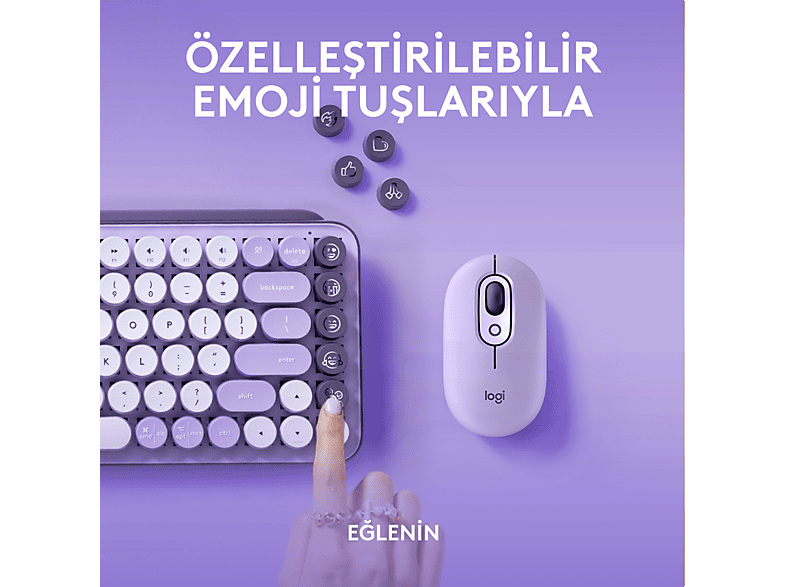 LOGITECH POP Keys Cosmos Özelleştirilebilir Emoji Tuşlu Mekanik Kablosuz Türkçe Klavye - Lila_2