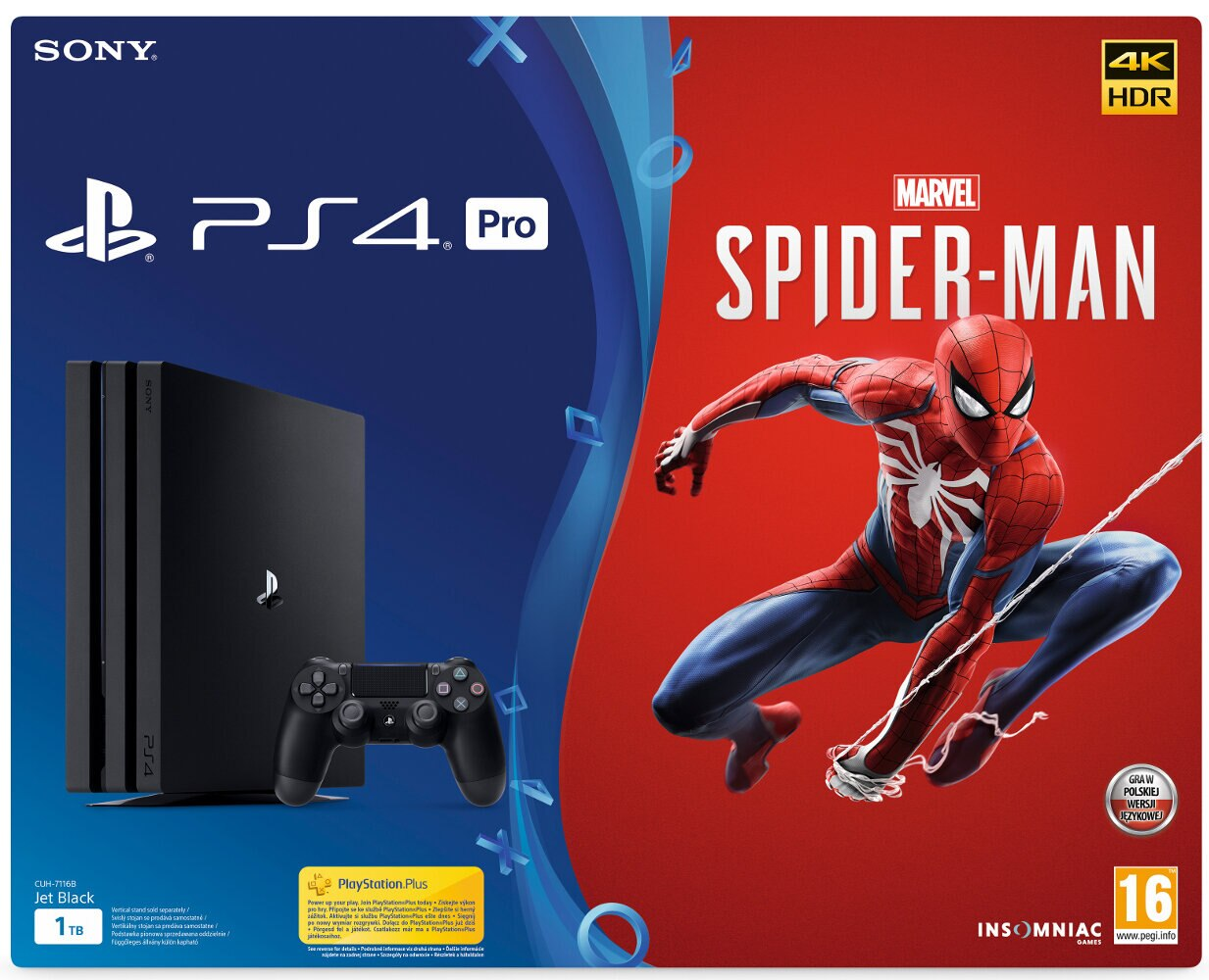 Konsola SONY PlayStation 4 Pro 1TB B Chassis Czarna + Marvel's Spider-Man + Playstation Plus 14 dni