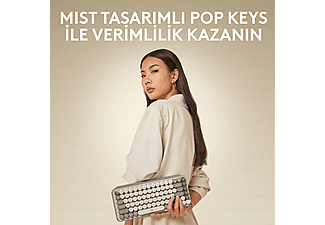 LOGITECH POP Keys Mist Özelleştirilebilir Emoji Tuşlu Mekanik Kablosuz Türkçe Klavye - Bej_1