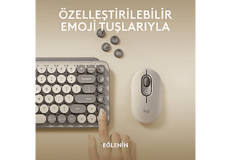 LOGITECH POP Keys Mist Özelleştirilebilir Emoji Tuşlu Mekanik Kablosuz Türkçe Klavye - Bej_2