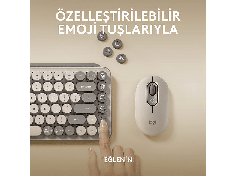 LOGITECH POP Keys Mist Özelleştirilebilir Emoji Tuşlu Mekanik Kablosuz Türkçe Klavye - Bej_2