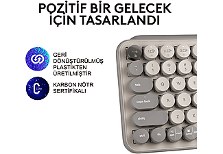 LOGITECH POP Keys Mist Özelleştirilebilir Emoji Tuşlu Mekanik Kablosuz Türkçe Klavye - Bej_4