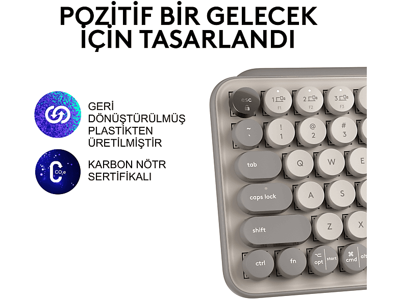 LOGITECH POP Keys Mist Özelleştirilebilir Emoji Tuşlu Mekanik Kablosuz Türkçe Klavye - Bej_4