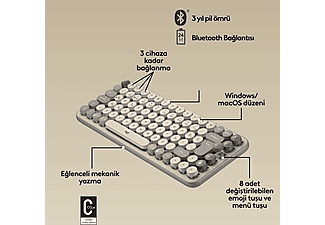 LOGITECH POP Keys Mist Özelleştirilebilir Emoji Tuşlu Mekanik Kablosuz Türkçe Klavye - Bej_5