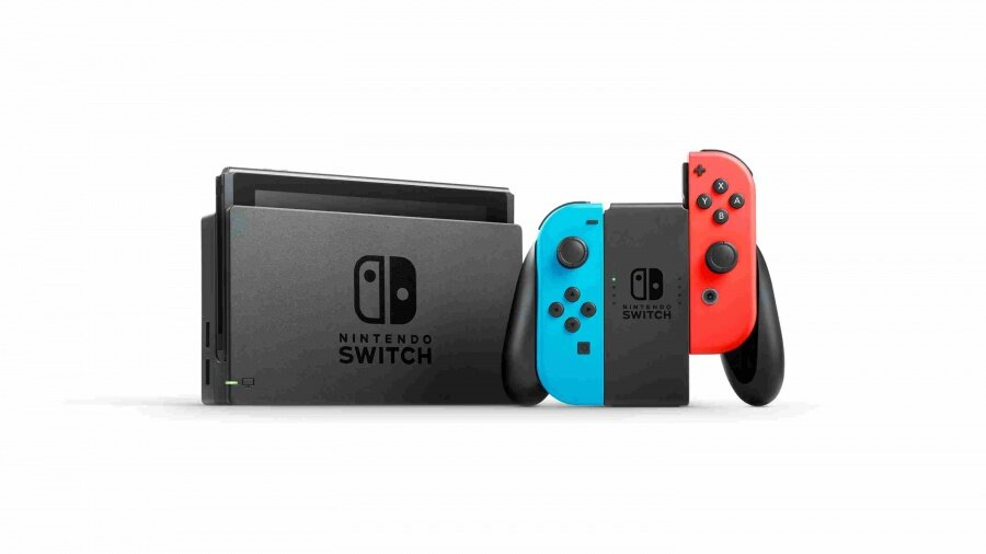 Konsola Nintendo Switch z dołączonymi Joy-Conami.