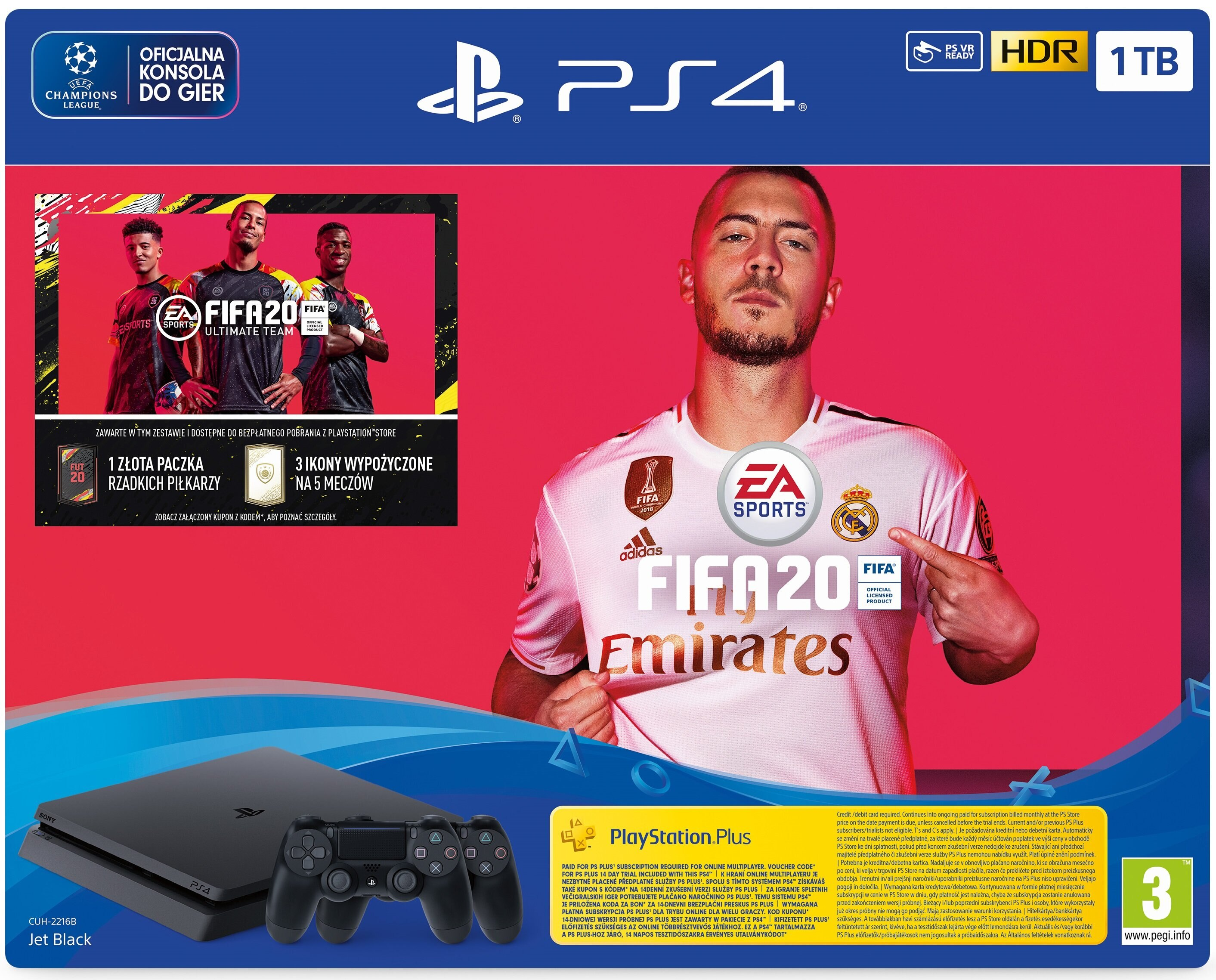 Konsola SONY PlayStation 4 Slim 1TB F Chassis + Kontroler DualShock 4 V2 Czarny + FIFA 20 + PlayStation Plus 14 dni.