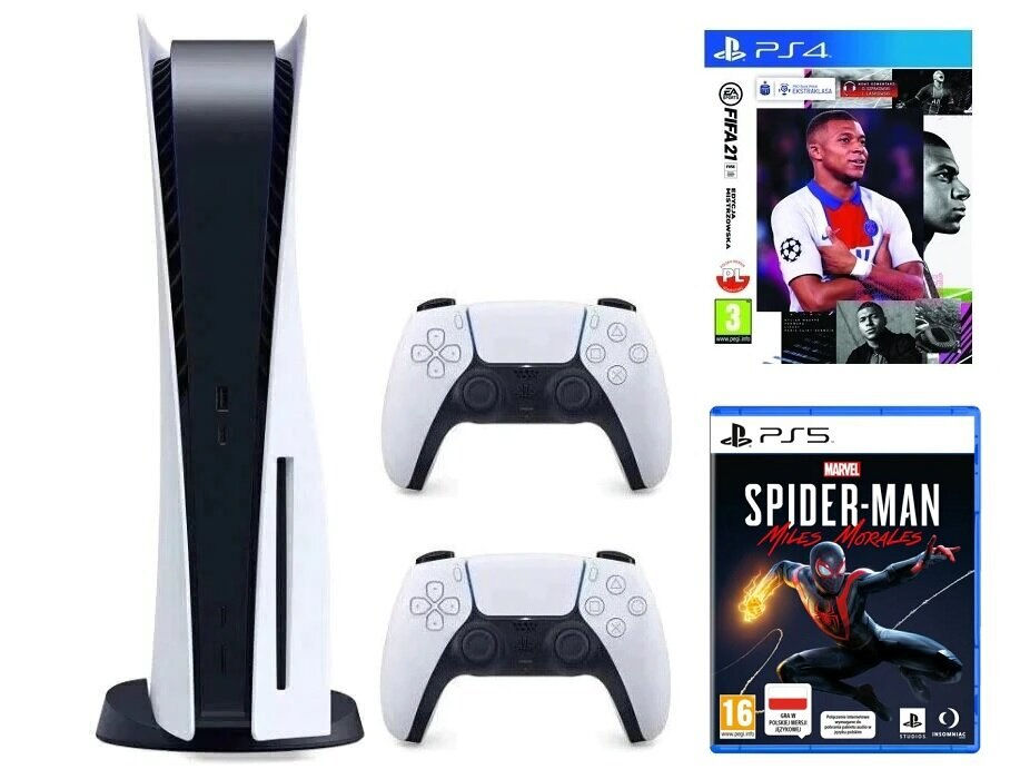 Konsola SONY PlayStation 5 + Dodatkowy kontroler DualSense + Marvel’s Spider-Man: Miles Morales + FIFA 21 Edycja Mistrzowska