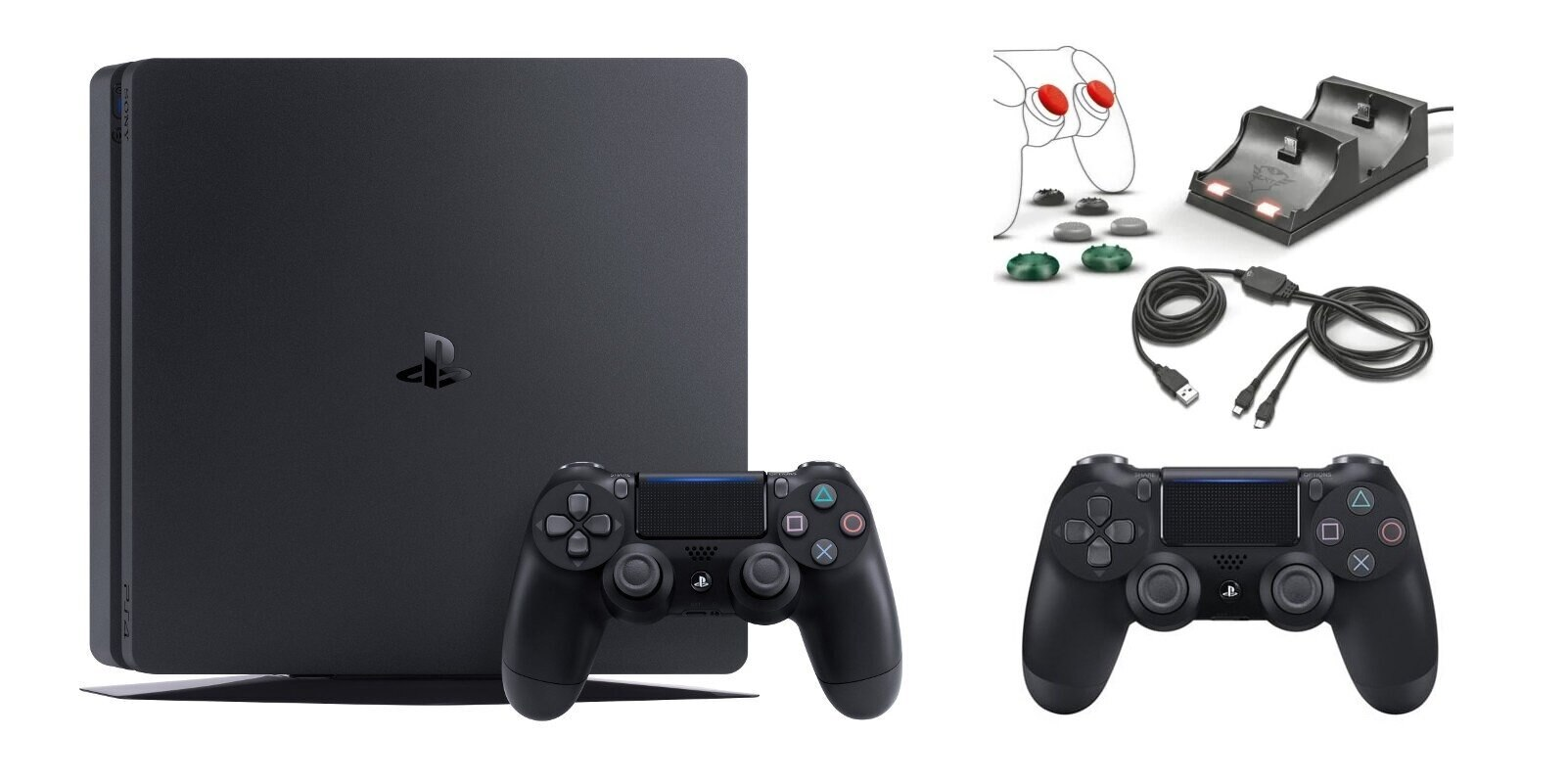 Konsola SONY PlayStation 4 Slim 500 GB F Chassis + Dodatkowy kontroler DualShock 4 + Zestaw akcesoriów TRUST Duo Charge and Play