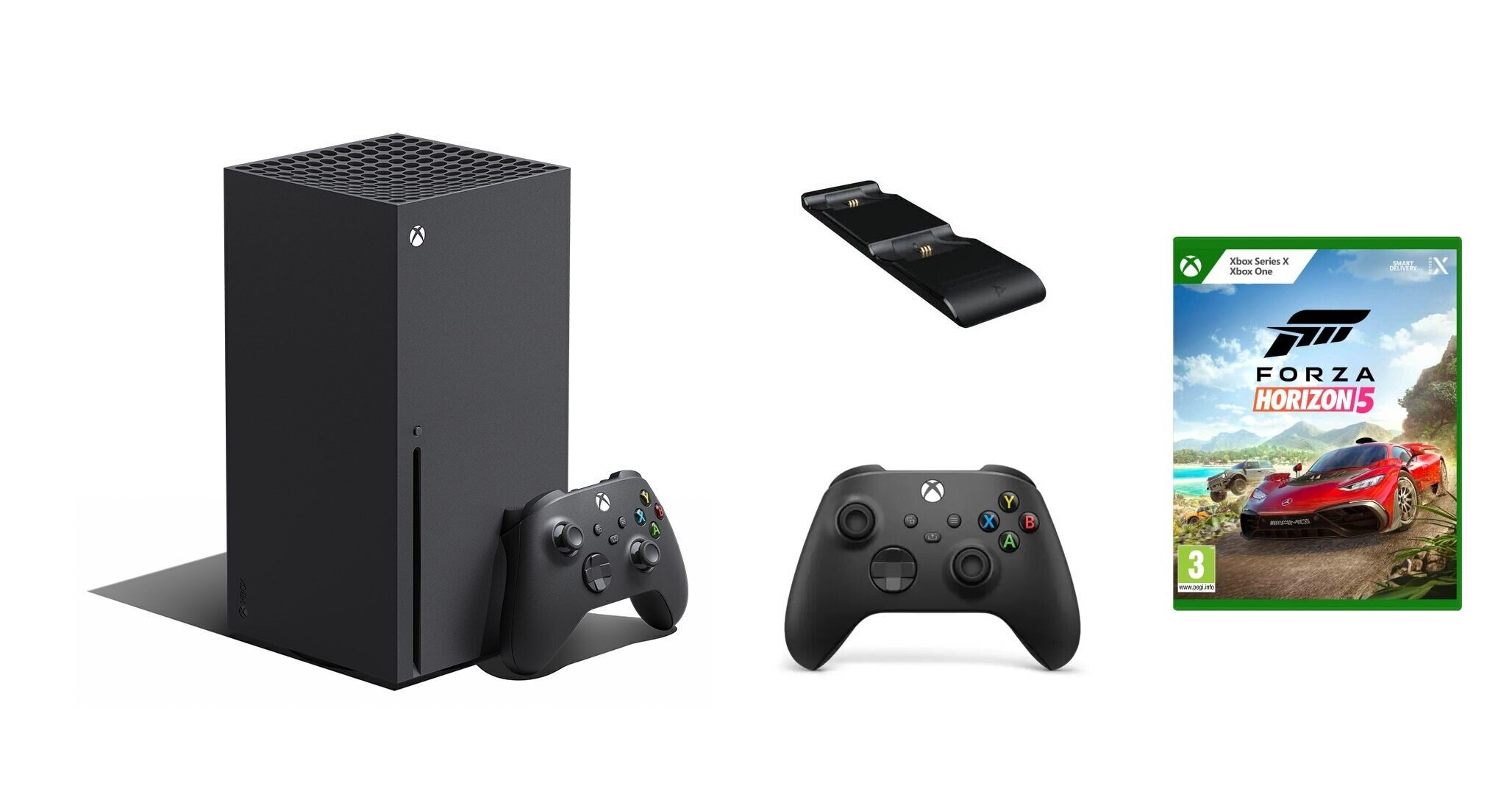 Konsola MICROSOFT Xbox Series X 1TB + Dodatkowy kontroler Xbox Series Carbon Black + Ładowarka PDP Gaming Dual Ultra Slim Charge System + Forza
