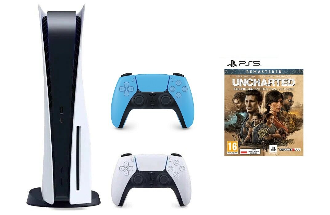 Konsola SONY PlayStation 5 + Dodatkowy kontroler DualSense Gwiezdny Błękit + Uncharted: Kolekcja Dziedzictwo Złodziei
