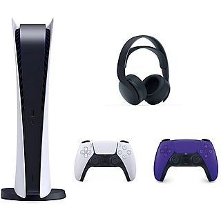 Konsola SONY PlayStation 5 Digital Edition + Dodatkowy kontroler DualSense Galaktyczny Fiolet + Zestaw słuchawkowy SONY Pulse 3D Wireless Headset 