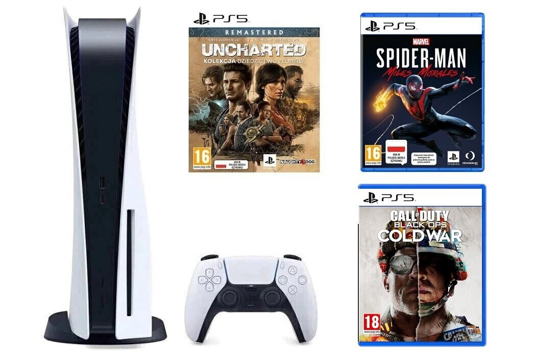 Konsola SONY PlayStation 5 + Call of Duty: Black Ops Cold War + Uncharted: Kolekcja Dziedzictwo Złodziei + Marvel’s Spider-Man: Miles Morales