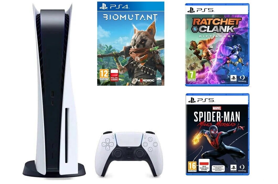 Konsola SONY PlayStation 5 C Chassis + Ratchet & Clank: Rift Apart + Marvel’s Spider-Man: Miles Morales + Biomutant