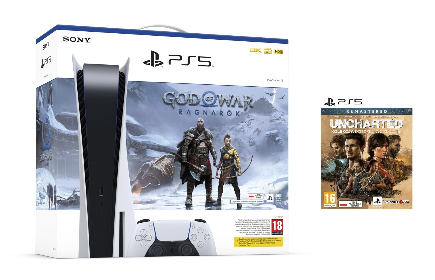 Konsola SONY PlayStation 5 + God of War Ragnarök (Kod do pobrania) + Uncharted: Kolekcja Dziedzictwo Złodziei
