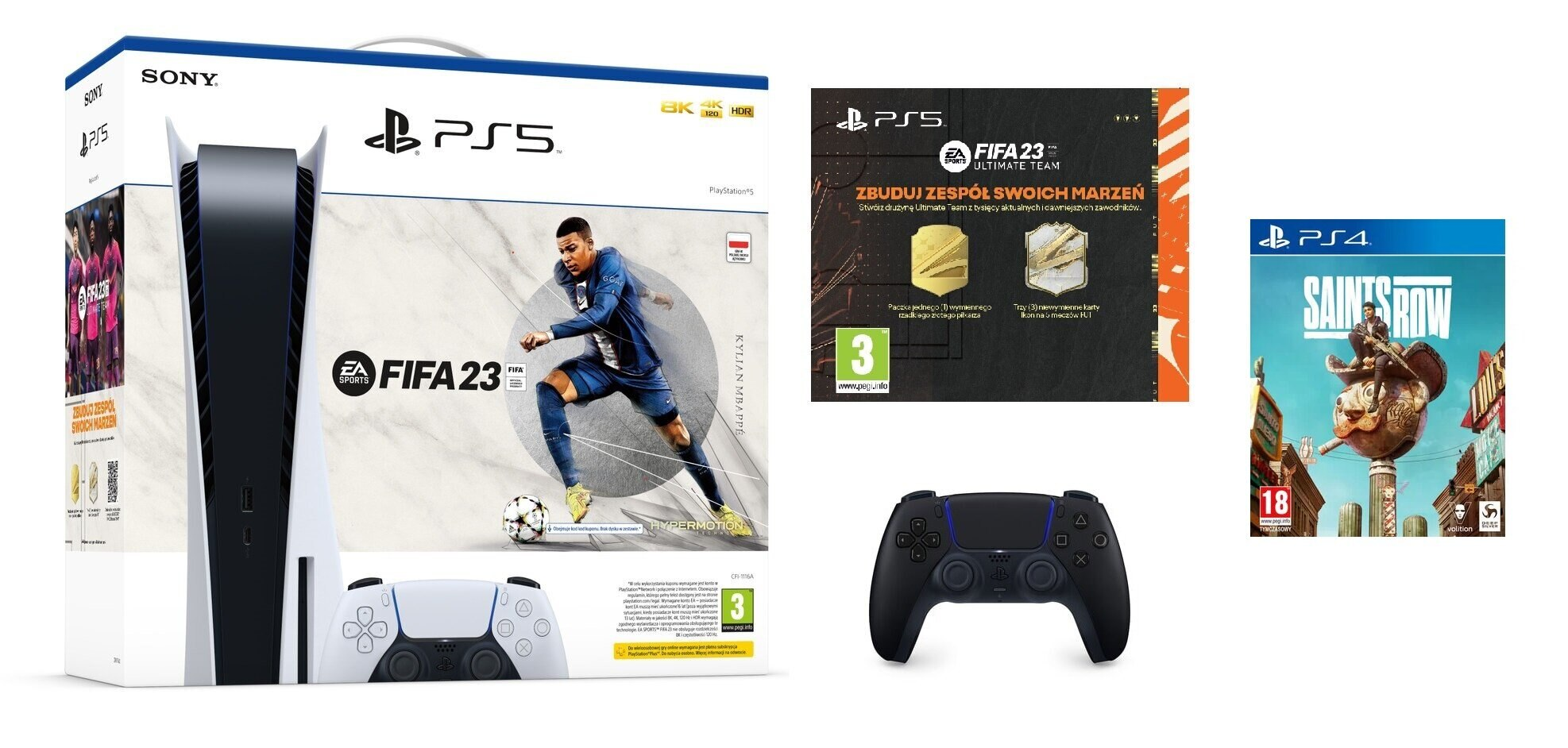 Konsola SONY PlayStation 5 C Chassis + DualSense Czarny + FIFA 23 (do pobrania) + FIFA 23 Ultimate Team (voucher) + Saints Row