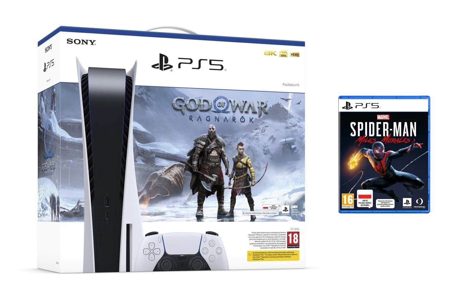 Konsola SONY PlayStation 5 + God of War Ragnarök (Kod do pobrania) + Marvel’s Spider-Man: Miles Morales