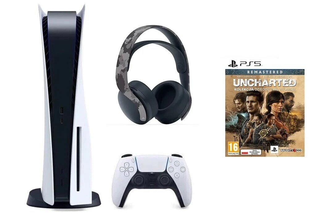 Konsola SONY PlayStation 5 + Uncharted: Kolekcja Dziedzictwo Złodziei + Słuchawki Pulse 3D Wireless Headset Szary Camo